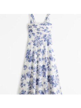 Floral Blue and White Mini Dress with Smocked Bodice